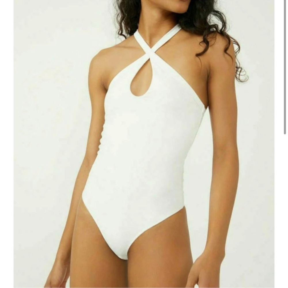 White free people key hole halter body suit